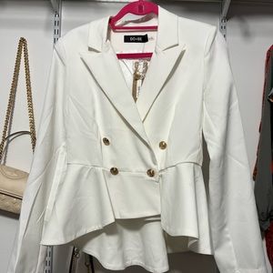 DO + BE white peplum blazer never worn with gold button detail.